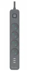 Power Line+ mobiilivalmis liigpingekaitsega pikendusjuhe 1,5 m (4 pistikupesa + 3x USB A, 5V 2,4A)
