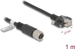 V&otilde;rgukaabel DeLOCK M12-kaabel X-kodeeringuga 8 kontaktiga emane kuni RJ45-pistik Cat.6A 1 m must