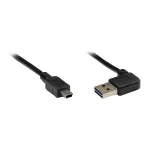 &Uuml;henduskaabel USB 2.0 EASY Plug A Mini-B pesasse, nurgaga, must, 5 m