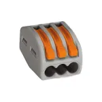 WAGO 222-413 3-kontaktiline hoovaga j&auml;tkuklemm, 32 A, 400 V, hall/oranž