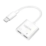 LogiLink USB-C heliadapter, USB-C/M kahele USB-C/F, 60 W PD, valge
