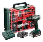 Metabo BS 18 Set 602207710 akutrell-kruvikeeraja, 18 V, 2 x 2,0 Ah Li-ion akut, kohver + 74-osaline tarvikute komplekt, roheline/must