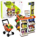 LEAN TOYS Suur supermarketi kassa- ja ostukorvikomplekt - 60 osa heli- ja valgusefektide ning tarvikutega, rollim&auml;ngum&auml;nguasi lastele alates 3. eluaastast
