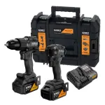 DEWALT DCK2222MM2T-QW 18V XR Harjata Topeltkomplekt: L&ouml;&ouml;kpuur ja L&ouml;&ouml;kkeeraja koos 2x4.0Ah Akude, Laadija ja TSTAK II Karbiga