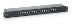 Equip 16-pordiline Cat.6 varjestatud patch-paneel, must, RJ-45, kuld, Cat6, raamile paigaldatav, 1U, must