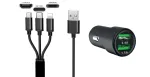 IWH kahe USB-pordiga autolaadija 3-in-1 12/24V 3.4A must (19061)