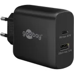 USB-C kahekiirlaadija, PD, GaN, 65 W (must, 1&times; USB-C, 1&times; USB-A, Power Delivery)