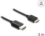 DELOCK HDMI-kaabel 3 m &mdash; T&uuml;&uuml;p A (isane) t&uuml;&uuml;p C-le (Mini) (isane), 48 Gbit/s, kuni 7680&times;4320, kullatud kontaktidega, must