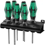 Wera 335/350/367/7 Kraftform kruvikeerajate komplekt koos alusega, 7 tk, Lasertip, sirge/Phillips/Pozidriv