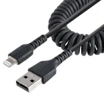 StarTech.com 50cm (20in) USB to Lightning kaabel, MFi Certified, Coiled iPhone Charger kaabel, Must, Durable TPE Jacket Aramid Fiber, Heavy Duty Coil Lightning kaabel
