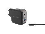 Conceptronic 3-pordiline 67 W GaN USB PD laadija koos USB-C laadimiskaabliga, USB-C x 2, USB-A x 1, QC 3.0, PPS