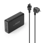 Laadimisjaam HAMA 201977, 240W kokku, 4&times; USB-C, 1&times; USB-A, must