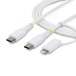 StarTech.com 2 m (6 jalga) 2-in-1 vastupidav USB-C laadimiskaabel koos Lightning-adapteriga, 30 W/60 W (3 A), Apple MFi sertifitseeritud, punutud USB-C laadimisjuhe iPhone'ile/iPadile/Androidile