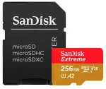 SanDisk Extreme PLUS microSDXC 256GB + SD-adapter, lugemiskiirus 200 MB/s, kirjutuskiirus 140 MB/s, A2, C10, V30, UHS-I U3
