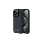 Karl Lagerfeld KLHMP15LPKHPORPK iPhone 15 Pro 6.1 Hardcase Black Leather Monogram Metal Logo MagSafe