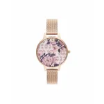 Olivia Burton Naiste Lucky Bee kell OB16LP01 - 34mm roosakullast korpus, valge sihverplaat, hall nahast rihm