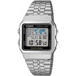 Casio A500WA-1DF klassikaline digitaalne kvartsk&auml;ekell &ndash; h&otilde;bedane roostevabast terasest rihm, LED-taustvalgus, maailmaaeg