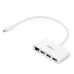 StarTech.com 3-pordiline USB-C jaotur Gigabit Ethernetiga &ndash; USB-C kuni 3x USB-A &ndash; USB 3.0 jaotur &ndash; valge