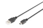 DIGITUS USB 2.0 &uuml;henduskaabel, t&uuml;&uuml;p A - mini B (5pin) M/M, 1m USB 2.0 &uuml;hilduv must