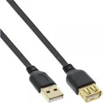 InLine USB 2.0 lame kaabel, t&uuml;&uuml;p A-pistik/emane, kullatud, must, 3 m
