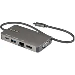 StarTech.com USB-C mitmeport-adapter &ndash; USB-C > 4K 30 Hz HDMI v&otilde;i 1080p VGA &ndash; USB-C t&uuml;&uuml;pi minidokk 100 W l&auml;bis&ouml;&ouml;tava toiteedastusega, 3-pordine USB-jaotur 5 Gbit/s, GbE &ndash; 12&Prime; (30 cm) kinnitatud kaabel