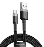 BASEUS punutud Cafule kiirlaadimiskaabel - USB Typee-A kuni Type-C 2A - 3m - hall/must (nailon)