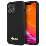 Guess GUHCP13XLSLMGBK iPhone 13 Pro Max 6,7 inch Musta silikoonist k&otilde;va &uuml;mbris kuldse Script Gold logoga