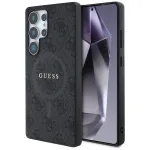Guess Leather 4G Colored Ring Classic Logo MagSafe Back Cover for Samsung Galaxy S25 Ultra, Black