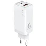 USAMS T47 65W PD Fast Charging Super Si Wall Charger with 1x USB-C and 1x USB-A, White (CC153TC02)