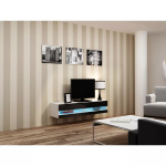 TV-alus Cama Meble VIGO NEW 30/140/40 &ndash; 1400&times;400&times;300 mm, valge pealispind, puitlaastplaat, valge raam, valge/must l&auml;ige