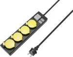SYGONIX RF-4737806 pikendusjuhe l&uuml;litiga, 6 Schuko pistikupesa, 1,5 m kaabel, must/kollane