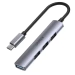 USB-C jaotur Unitek H1208B &mdash; 1x USB-A 5 Gbps, 3x USB-A 2.0, USB-C host, alumiiniumkorpus, 0,20 m kaabel
