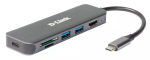 D-Link 6-&uuml;hes USB-C jaotur HDMI/kaardilugeja/toiteedastusega