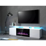 TV-kapp Cama Meble EVA elektrikaminaga 180&times;40&times;52 cm, valge karkass, l&auml;ikvalged uksed, MDF pealispind