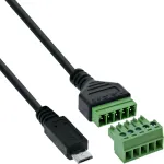 InLine 92504C juhtmeadapter Micro USB / klemmliist, 5 kontaktiga, Must, Roheline