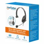 Manhattan Mono Over-Ear peakomplekt (USB), p&ouml;&ouml;ratav mikrofonivars (polsterdatud), jaem&uuml;&uuml;gikarbis pakend, juhtme peal helitugevuse/vaigistuse juhtimine, polsterdatud k&otilde;rvapadi, USB-A nii heli kui mikrofoni kasutamiseks, kaabel 2 m, kolmeaastane garantii