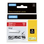 DYMO Rhino t&ouml;&ouml;stuslikud vin&uuml;&uuml;lsildid | 19 mm x 5,5 m | valge tr&uuml;kiga punasel | isekleepuvad | Rhino ja LabelManager silditegijatele