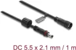 Delock DC pikenduskaabel 5,5 x 2,1 mm pistik-pesa, kruvilukustusega M12 x 1,75 mm keere, veekindel, 18 AWG, 1 m, must