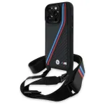 BMW BMHCP16X23PSVTK iPhone 16 Pro Max 6,9 tolli must k&otilde;va&uuml;mbris M Edition Carbon Tricolor Lines & Strap