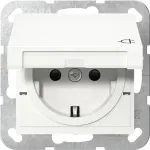 Gira 475427 SCHUKO pistikupesa klapiga, System 55, puhtvalge l&auml;ikiv
