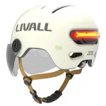 Livall L23 valge kaitsekiiver 58&ndash;62 cm integreeritud LED-tulede ja SOS-funktsiooniga, kaitsevisiiriga