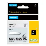 DYMO Rhino t&ouml;&ouml;stuslikud vin&uuml;&uuml;lsildid | 24 mm x 5,5 m | Must tr&uuml;kis valgel | Isekleepuv | LabelManageri ja Rhino sildivalmistajatele