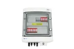 EMITER jaotuskilpi kinnitatud DCAC hermeetiline IP65 EMITTER koos DC liigpingepiirikuga Dehn 1000V Type 2, 2 x PV String, 2 x MPPT // og. AC Dehn Type 2, 20A 3-faasiline