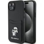 Karl Lagerfeld KLHCP15SSAPKCNPK iPhone 15 / 14 / 13 6.1 Must k&otilde;va kest Saffiano kaarditaskuga Karl & Choupette metalln&ouml;&ouml;biga