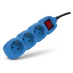 ENTAC Power Strip 3-Way 1,5m Switch Blue