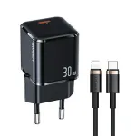 USAMS T45 30W PD3.0 USB-C kiirlaadija koos U63 USB-C&ndash;Lightning kaabliga, must, UXTZH01