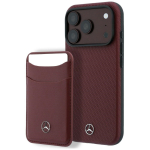 Mercedes-Benz Grill Pattern Leather MagSafe kaitsekott ja kaardirahakott komplekt Apple iPhone 18 Pro / 17 Pro jaoks, burgundy
