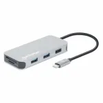 Manhattan USB-C dokkimisjaam/jaotur kaardilugejaga, pordid (x6): Ethernet, HDMI, USB-A (x3) ja USB-C, USB-toiteedastus (100 W) USB-C pordile (m&auml;rkus: lisaks on vaja USB-C seinlaadijat ja USB-C kaablit), universaalne k&otilde;ikidele seadmetele, kaabel 15 cm ...