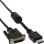 InLine HDMI-DVI kaabel 19 kontaktiga isane / 18+1 isane + ferriits&uuml;damik must 1,5 m