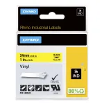 DYMO Rhino t&ouml;&ouml;stuslikud vin&uuml;&uuml;lsildid | 24 mm x 5,5 m | Must tr&uuml;kk kollasel | Isekleepuv | LabelManageri ja Rhino sildiprinteritele